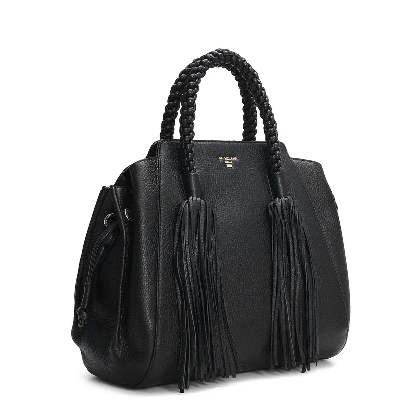 Da Milano Medium Wax Leather Satchel - Black